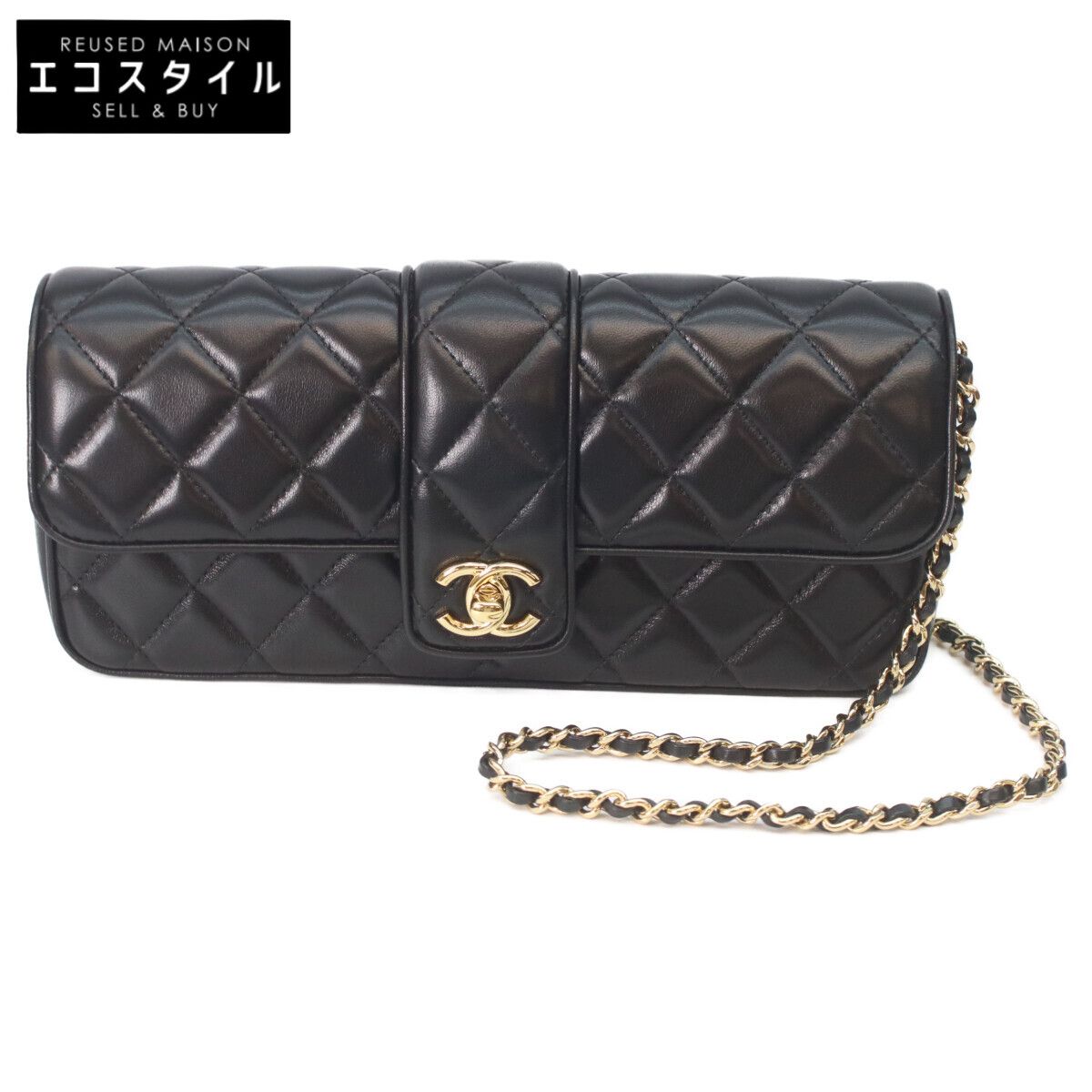 CHANEL　シャネル　25-26AW AS5820 メタルプレート マトラッセ ブラック ラムスキン G金具 ターンロック シングルフラップチェーンショルダーバッグ　-