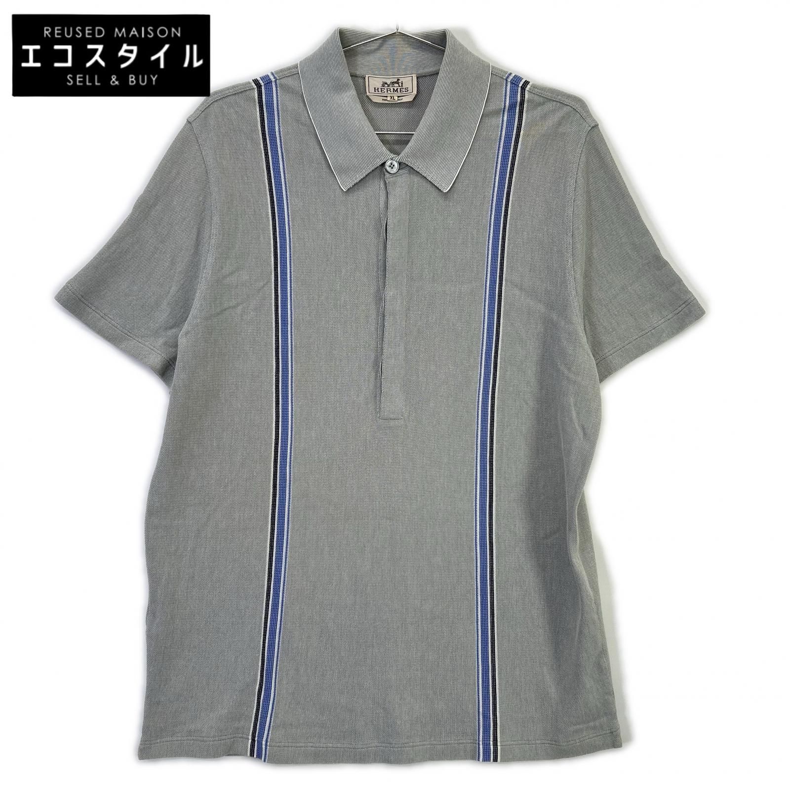 HERMES　エルメス　sw090 ネイビー コットン100% 半袖ポロシャツ　XL