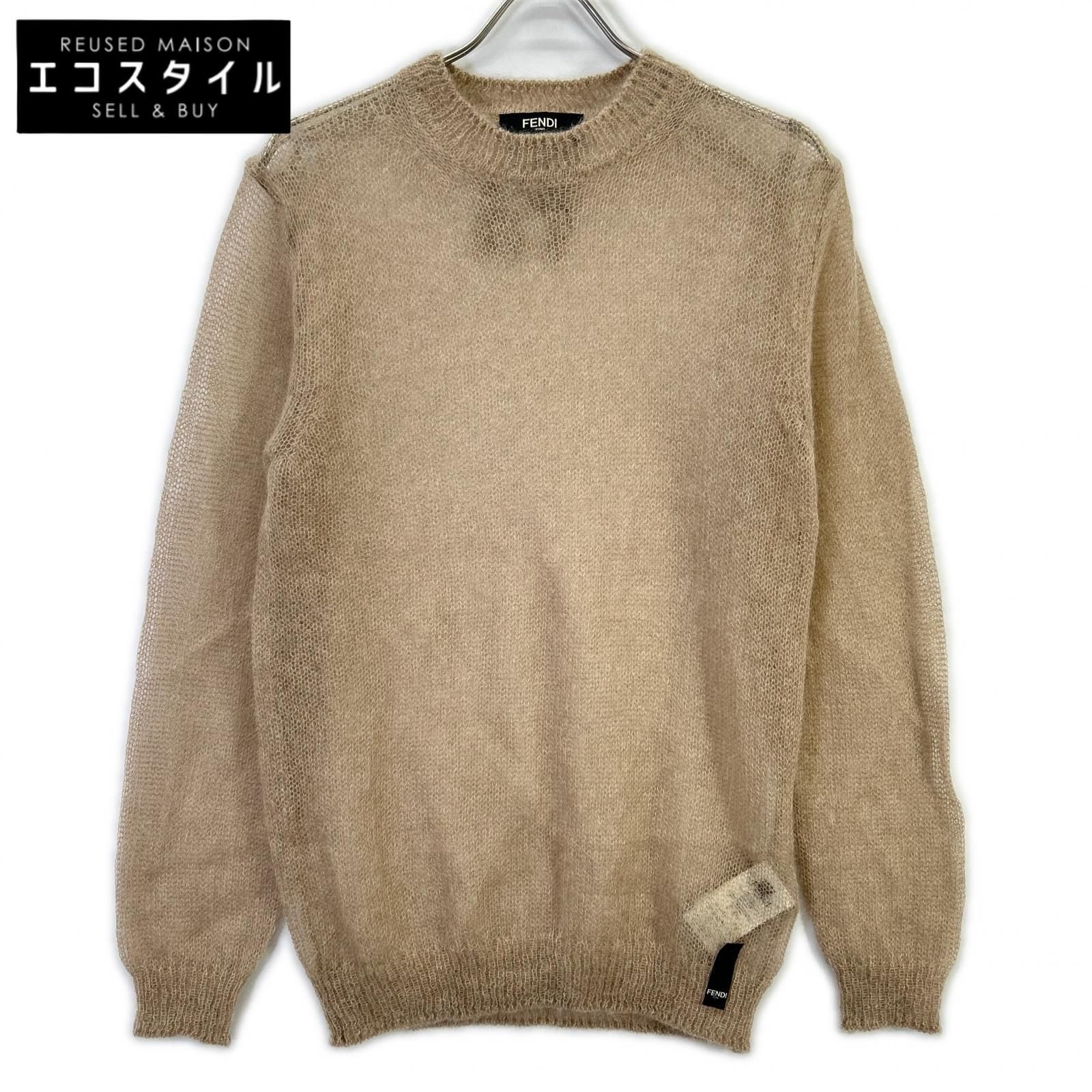 FENDI　フェンディ　FZX181 APP8 23年 ベージュ モヘア混 クルーネックニット　48 28,529円