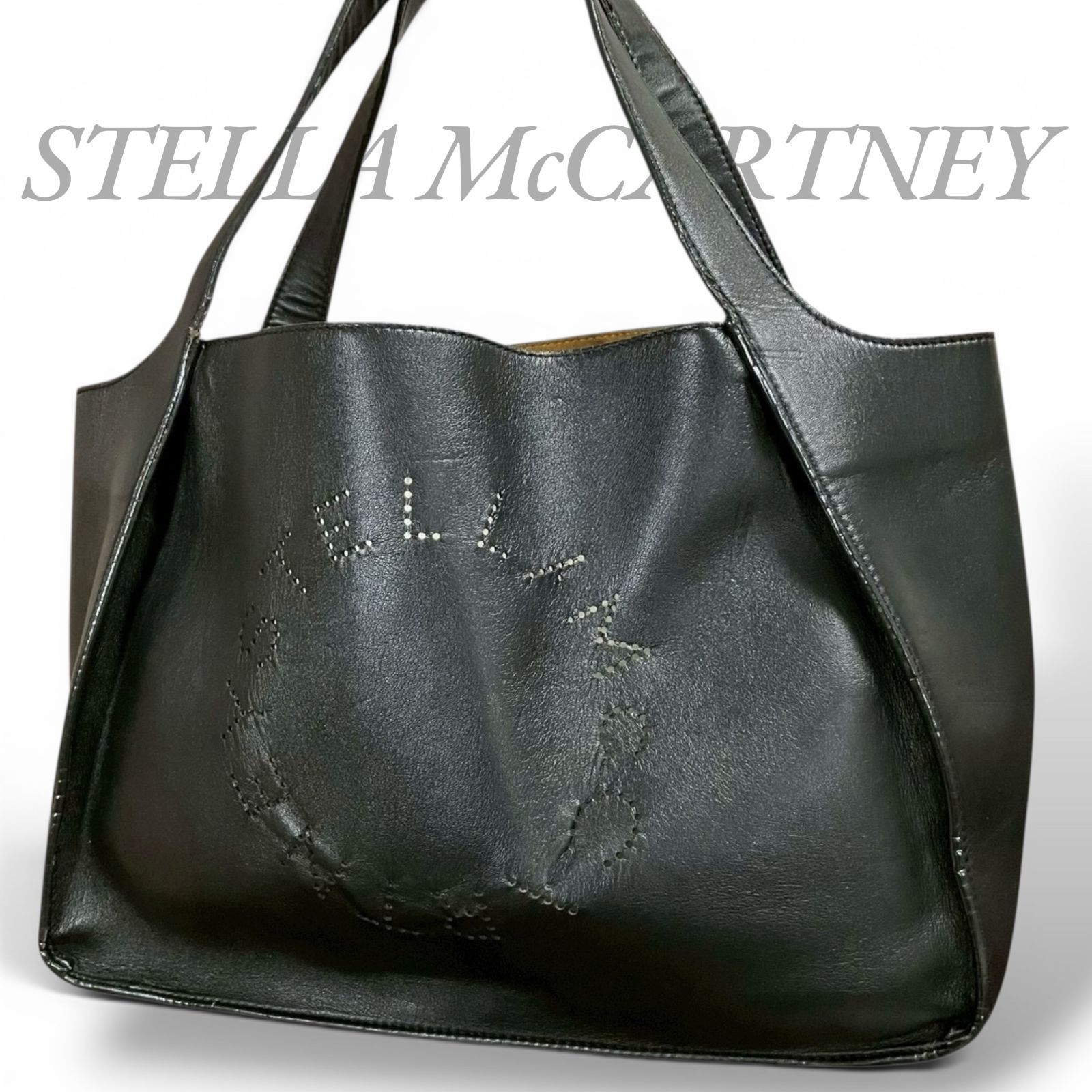 【MY0725】STELLA McCARTNEY ステラマッカートニー トートバッグ ハンドバッグ パンチング レザー ブラック 黒