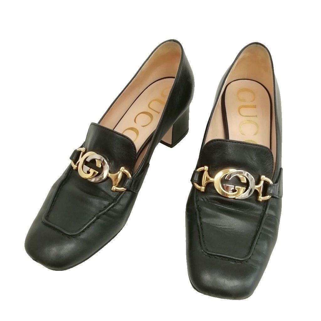 グッチ GUCCI インターロッキングG ズゥミ ローファー パンプス 38 ブラック