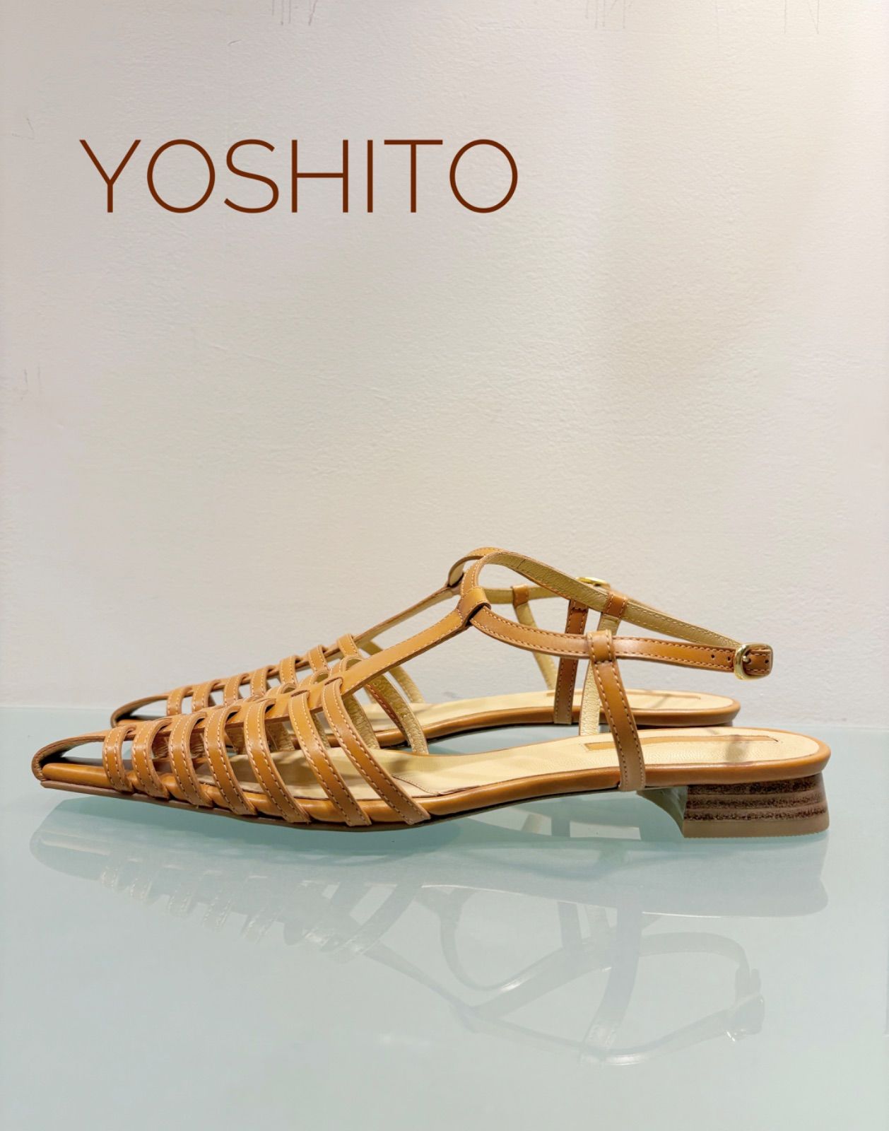 【YOSHITO/ヨシト】本革グルカサンダル キャメル 24cm 2E　グルカサンダル　ストラップサンダル　フラットサンダル　本革