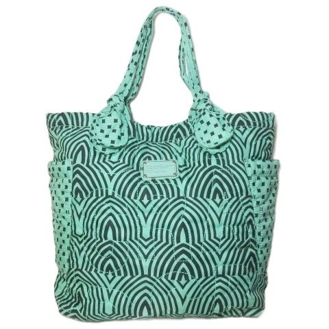 マークバイマークジェイコブス MARC by MARC JACOBS トートバッグ 総柄 A4収納 鞄 ロゴプレート グリーン ブラック /X