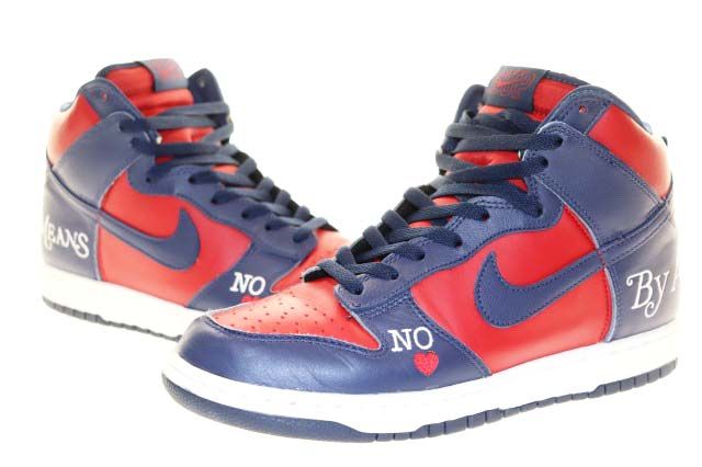 ナイキ NIKE × SUPREME SB DUNK HIGH BY ANY MEANS 2021 27.5cm ダンク ハイ バイ エニー ミーンズ シュプリーム コラボ スニーカー レッド ネイビー 【ブランド古着ベクトル】【中古】▲■260521