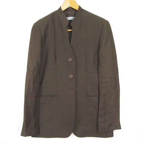エンポリオアルマーニ EMPORIO ARMANI ジャケット ミドル丈 リネン レーヨン 38 ブラウン kz15451