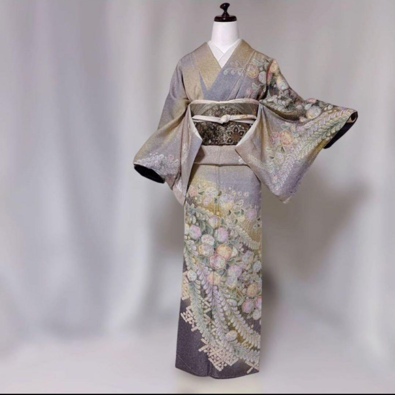 逸品 作家落款 辻ヶ花訪問着フルセット 正絹 銀通し 暈し トール 裄丈