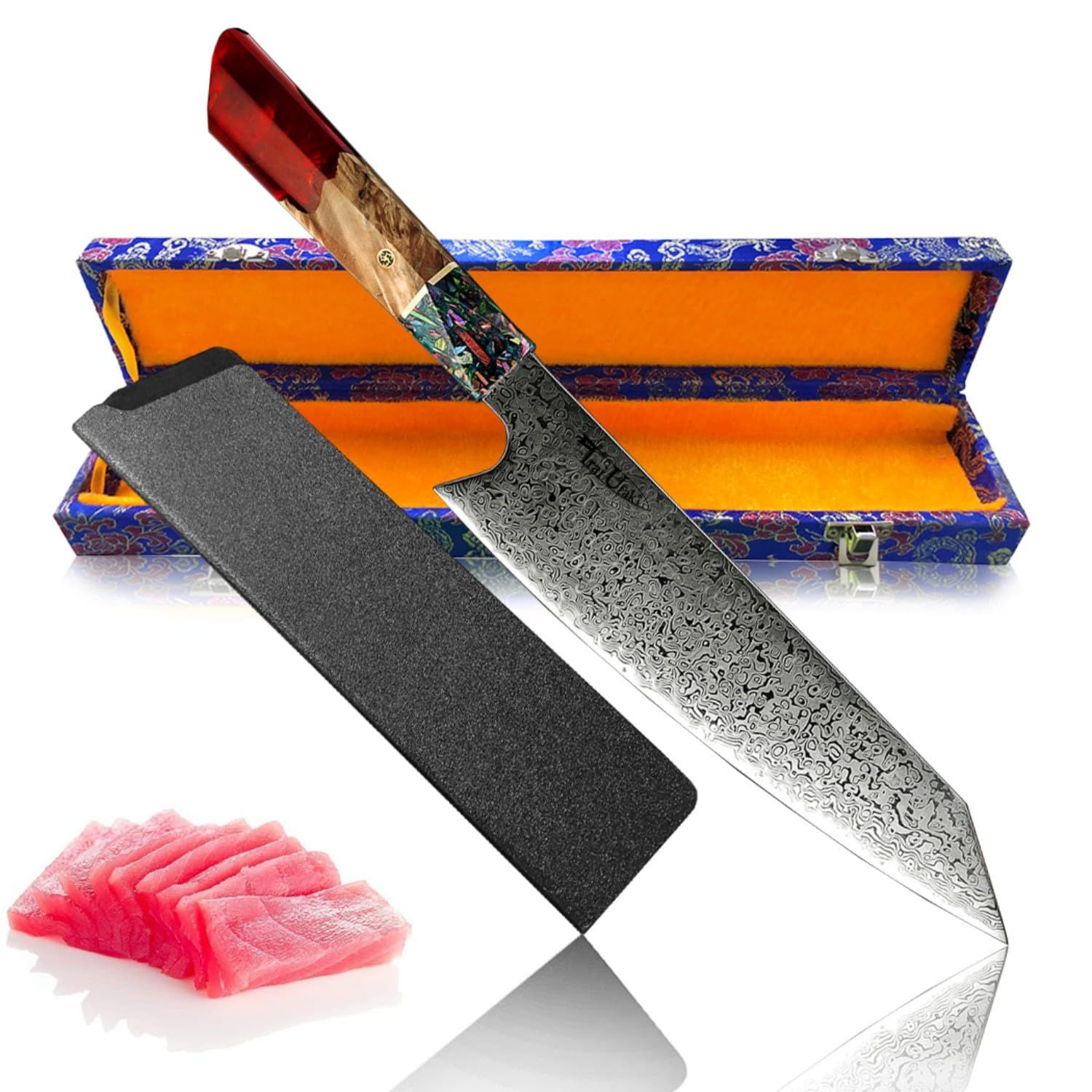 新品 Irai Utaki 切付 牛刀 包丁 205ｍｍ プロ【荒野】両刃 よく切れる ダマスカス包丁 水滴刃紋 寿司 肉 野菜 万能 引越し 新生活 ギフトに