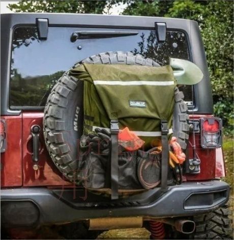 汎用トラッシュバッグ スペアタイヤバッグ ゴミ袋用 リュックタイプ 車載 キャンプ JEEP?ジムニー?ランクル?プラド対応 防水カーキ色 F
