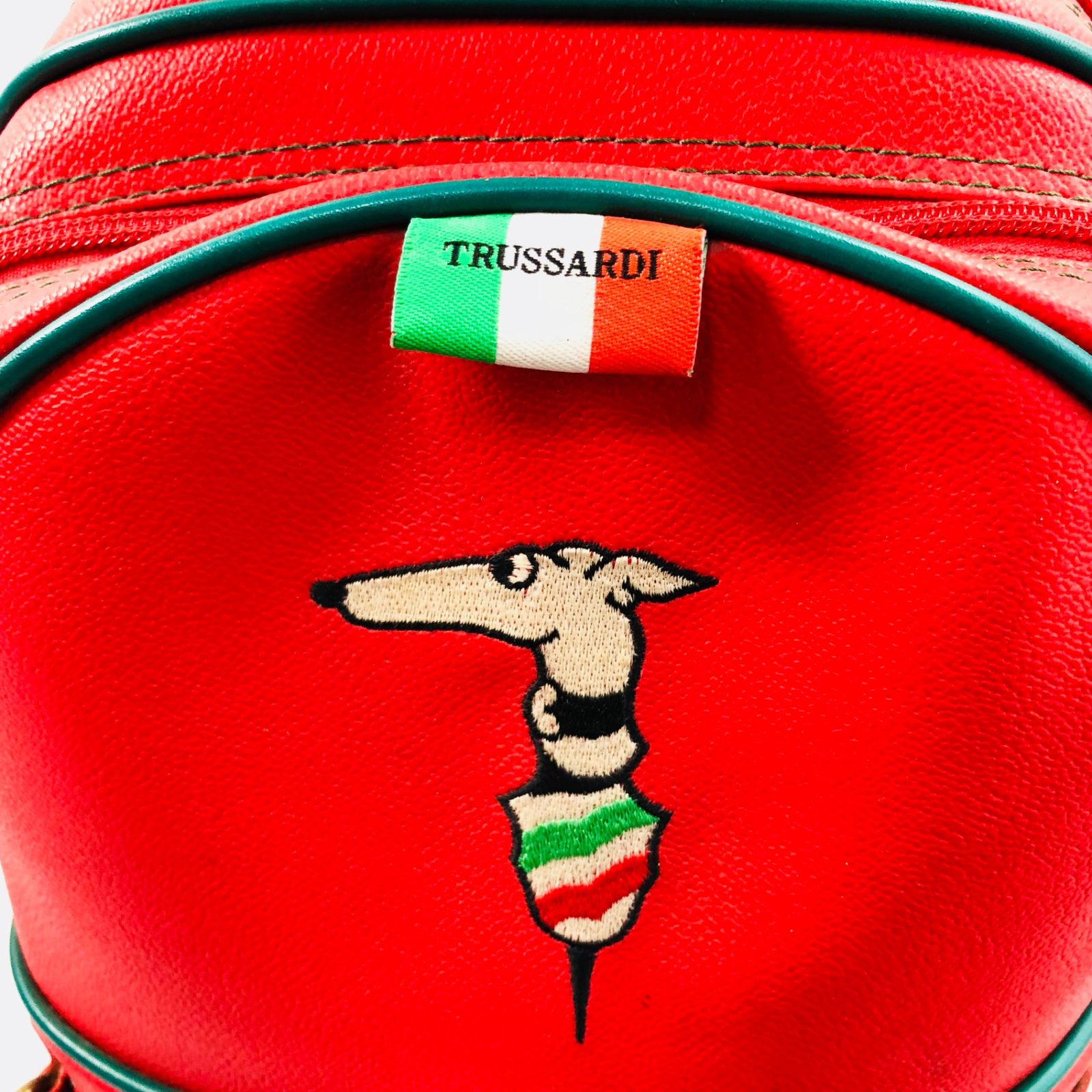 【美品カバー付】TRUSSARDIキャディバッグ★赤オレンジ！セットでお得 TRUSSARDI トラサルディ 7.5型 カートタイプ ポーチ ヘッドカバー付属