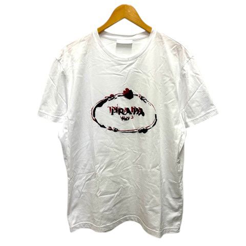 プラダ PRADA Tシャツ コットン ロゴ プリント 刺繍 半袖 XXXL 白 ホワイト
