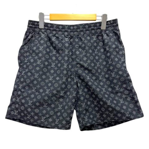 ルイヴィトン LOUIS VUITTON モノグラム ショートパンツ ハーフパンツ ナイロン ロゴ 総柄 M 黒 ブラック