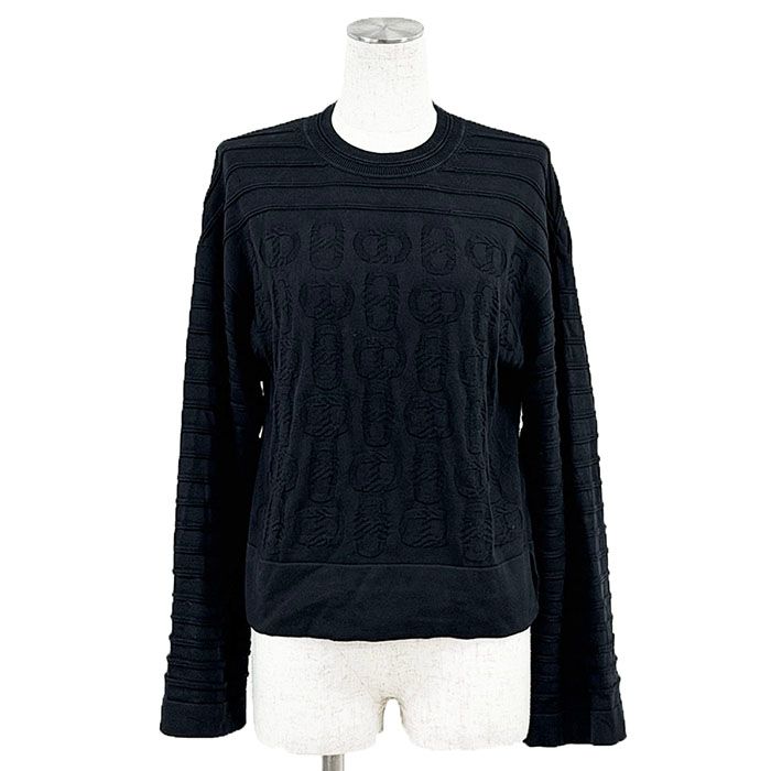HERMES エルメス ニット CHAINE D'ANCRE シェーヌダンクル サイズ 36 レディース 2023AW シルク/コットン ハイゲージ ボーダー サイドスリット ロングスリーブ 長袖 トップス ブラック 黒 イタリア製