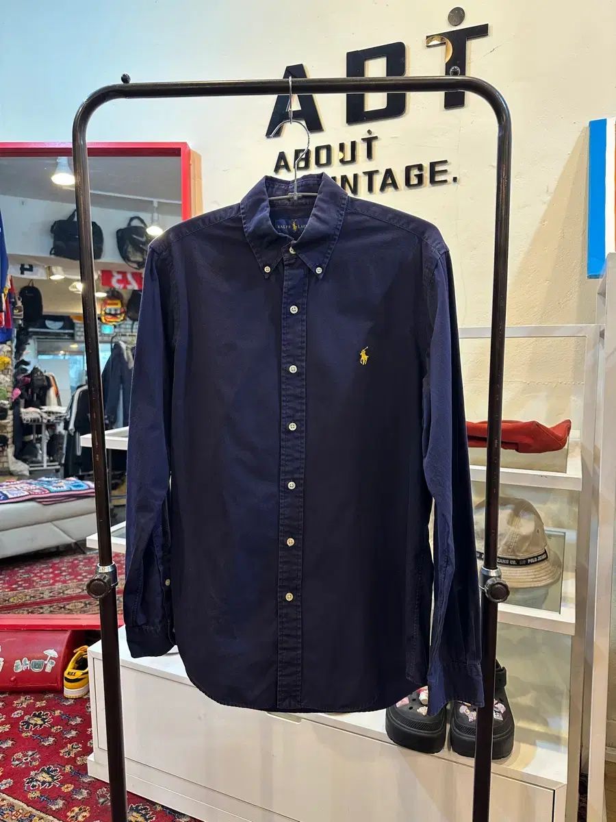 ポロ ラルフローレン イェロー ポニー Oxfordシャツ ネイビー S