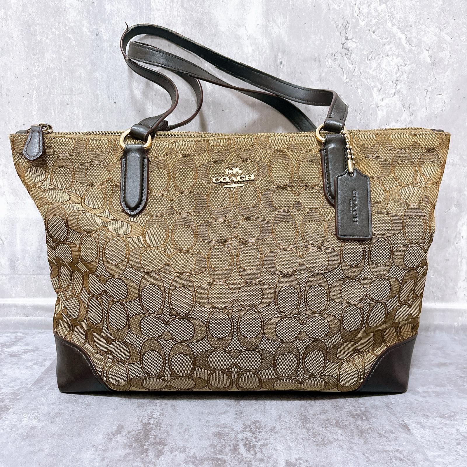 COACH】コーチ シグネチャー柄トートバッグ トートバッグ PVC×レザー 