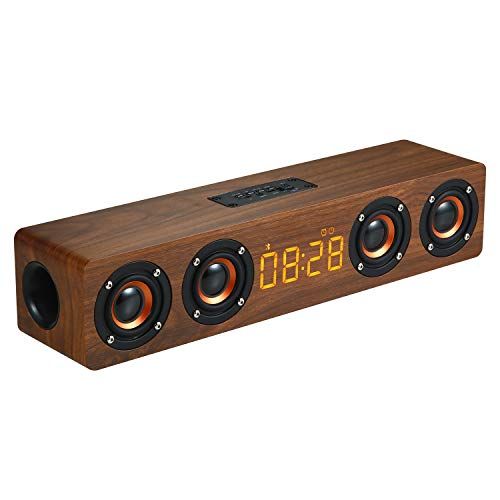置時計 アラーム ブルートゥーススピーカー ワイヤレススピーカー 最大出力12Ｗ Bluetoothスピーカー スマホスピーカー 木 目覚まし時計機能 (マーズブラウン(目覚まし時計機能))as