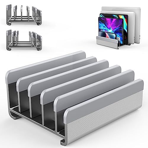 ノートパソコン スタンド 縦置き pc/タブレット スタンド 5台収納 冷却 ホルダー幅調節可能 アルミ合金素材 クラムシェルスタンド 省スペース 滑り止め 安定 全機種対応iPad/Mac/PC/Surface/HPなどas