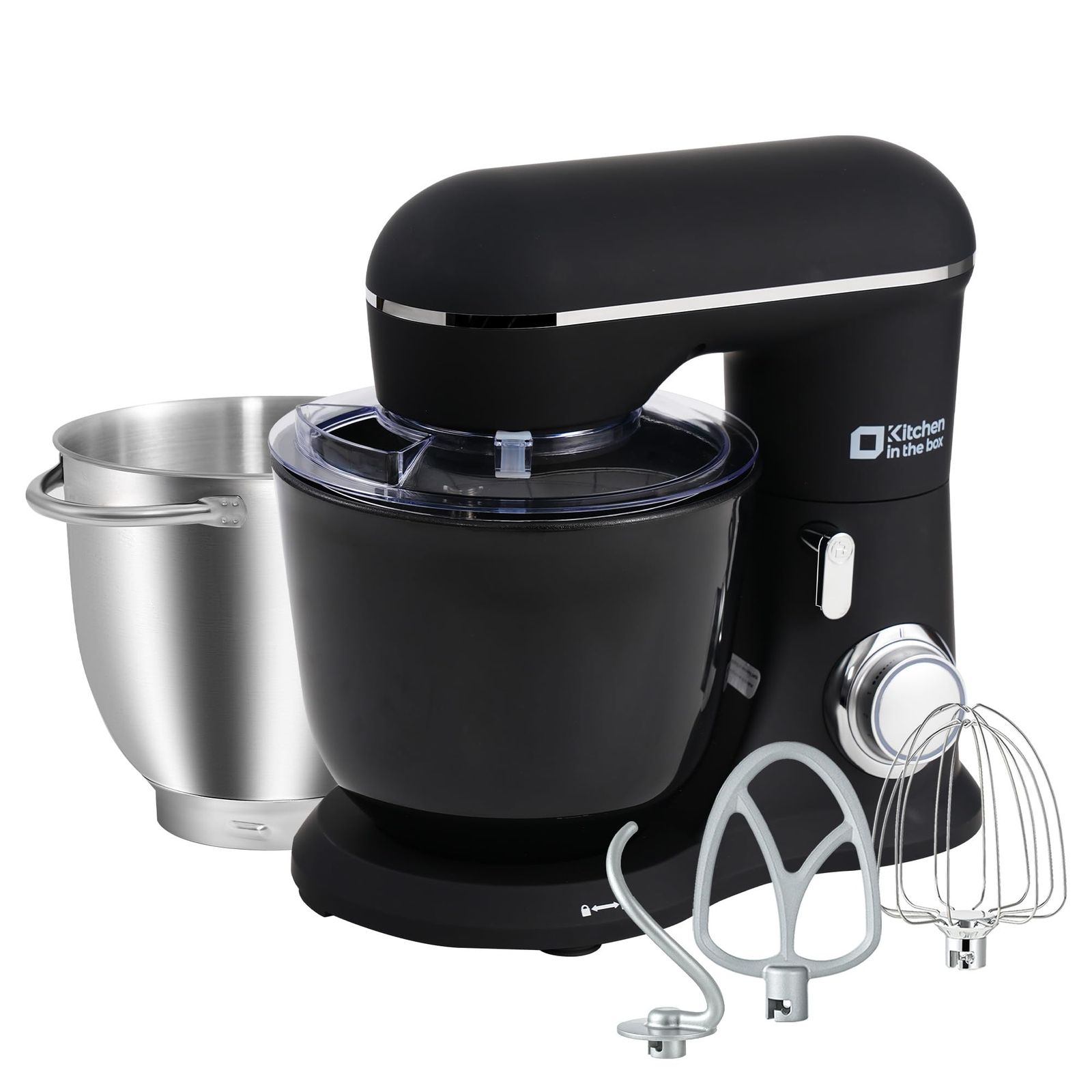 ☆新品☆Kitchen in the box スタンドミキサー 4.5L+5Lダブルボウル 大容量 卓上ミキサー 10段階スピード調節 3種類アタッチメント付き 家庭用 業務用 こねる/混ぜる/泡立てる ブラック 381c9c96