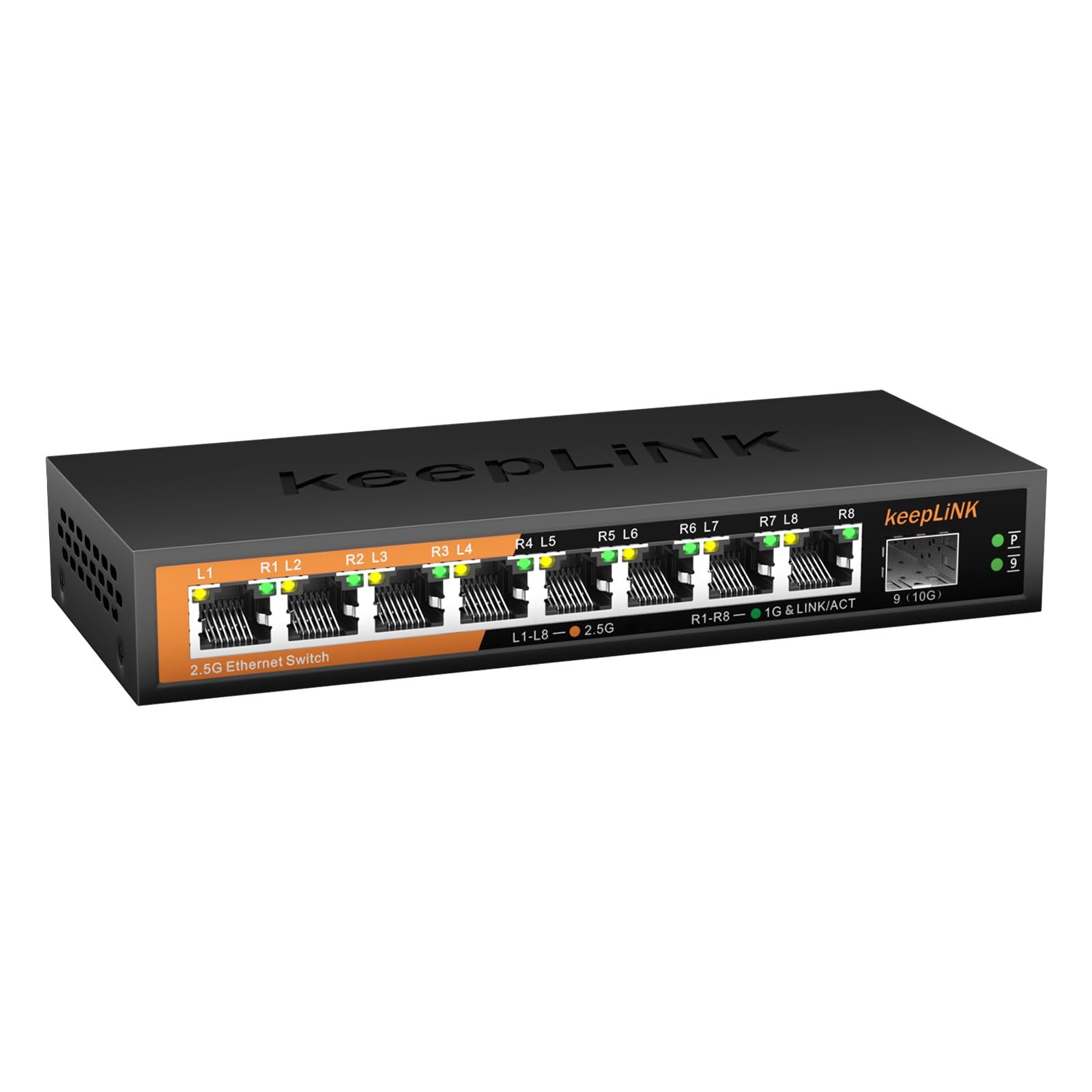 新品 keepLiNK 8ポート2.5Gbpsスイッチングハブ 10GbE SFP+ポート1基搭載 金属筐体 ファンレス 静音 設定不要 壁掛け可能