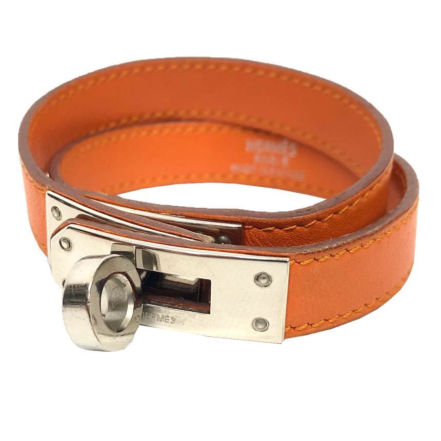 HERMES エルメス レザーブレスレット ケリードゥブルトゥール オレンジ シルバー金具 aq12938