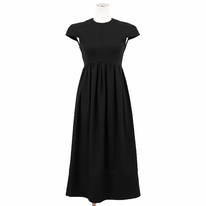 SALE【美品】YOKO CHAN ヨーコチャン ワンピース フレンチスリーブ サイズ 36 レディース フラノ ウール100% クルーネック ロング ドレス ブラック 黒 日本製 YCD-318-408