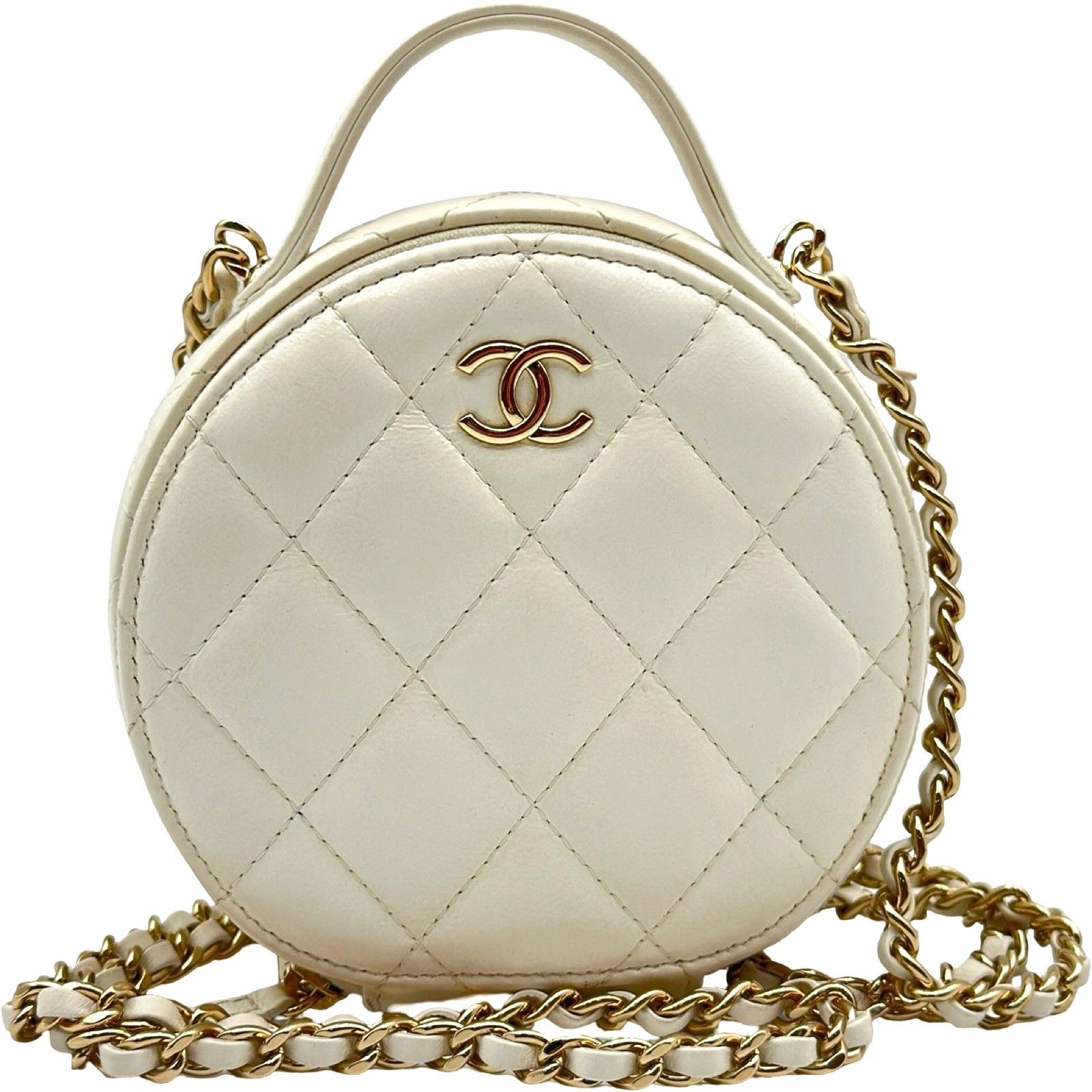 シャネル CHANEL スモール ヴァニティ ショルダーバッグ AP2502 ホワイト ゴールド金具 シャイニーラム レディース