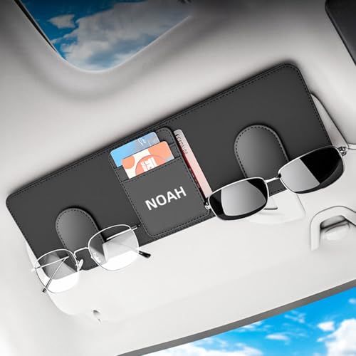 ノア カー サングラスホルダー メガネクリップ2つ カード用ポケット3つ サンバイザーに嵌め込む 対応 Noah ノア 90系80系70系 しっかり固定 PUレザー マグネット式 使いやすい 車 アクセサリー 大きいサイズ メガネクロスをプレ fca454be