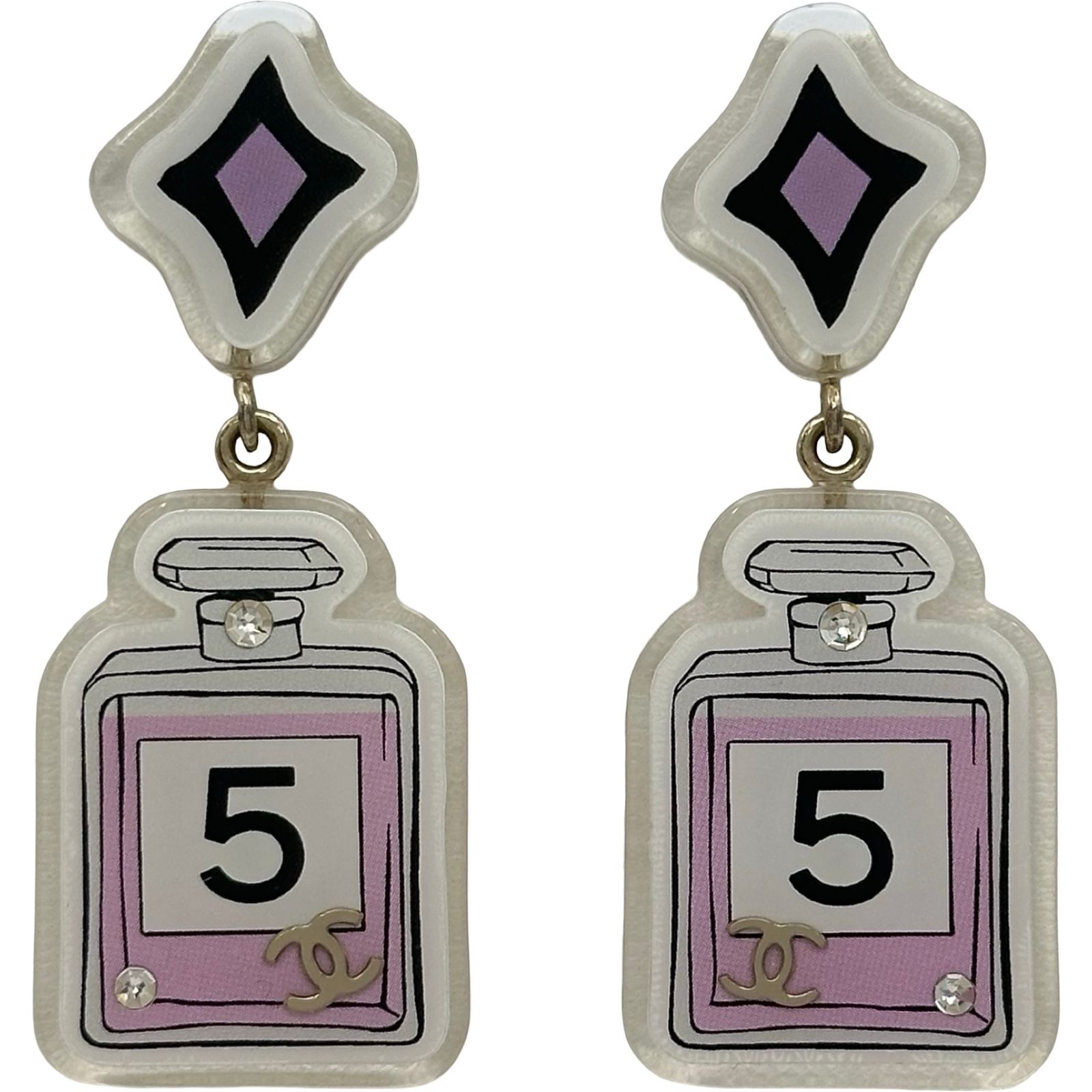 シャネル CHANEL No.5ボトルモチーフピアス ホワイト/ピンク プラスチック/ラインストーン/ゴールドプレーテッド アクセサリー