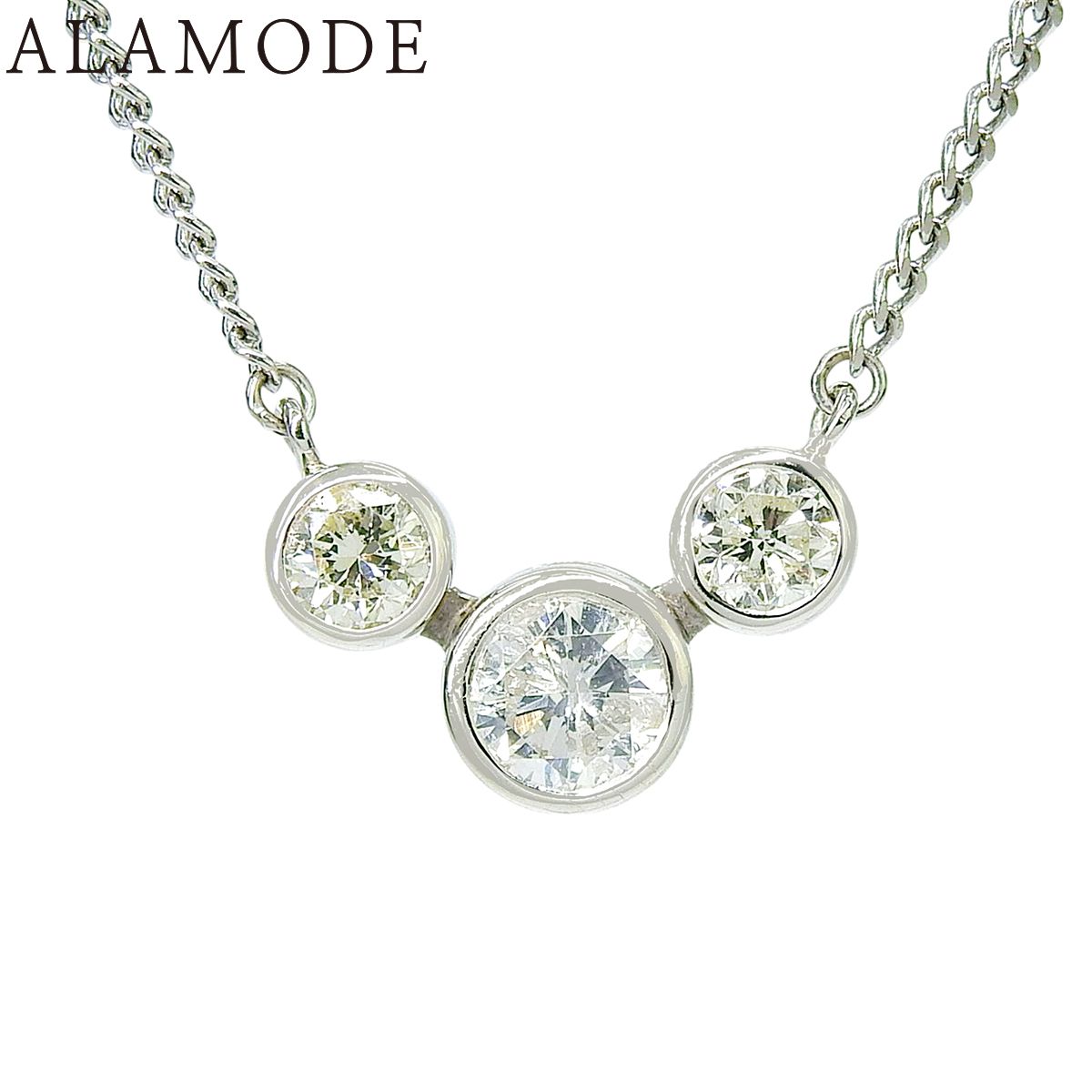 D1.00 ダイヤモンド ネックレス プラチナ Pt850 プラチナ Pt900 5.9g ネックレス アクセサリー ジュエリー 3PD シルバー銀 レディース 40802172754【中古】【アラモード】