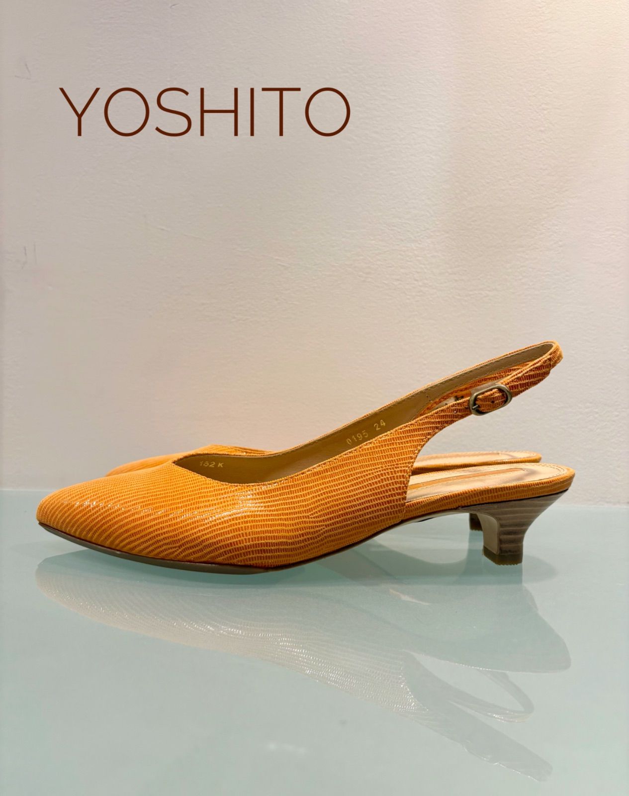 【YOSHITO/ヨシト】本革バックストラップパンプス オレンジ 24cm 2E 3.5cmヒール イタリアンレザー