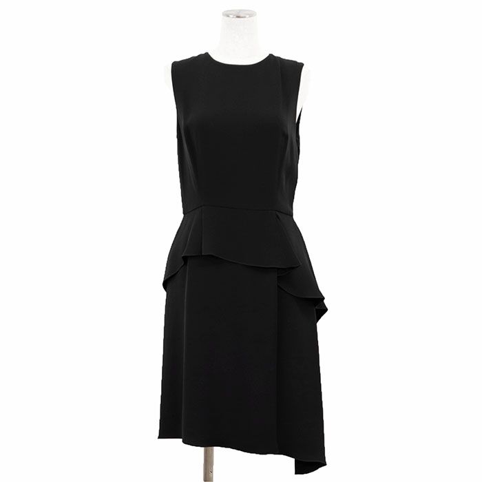 【美品】Christian Dior クリスチャンディオール ワンピース シルク ストレッチ サイズ 42 レディース ウエストフリル ノースリーブ アシンメトリー ドレス ブラック 黒 イタリア製 45,045円