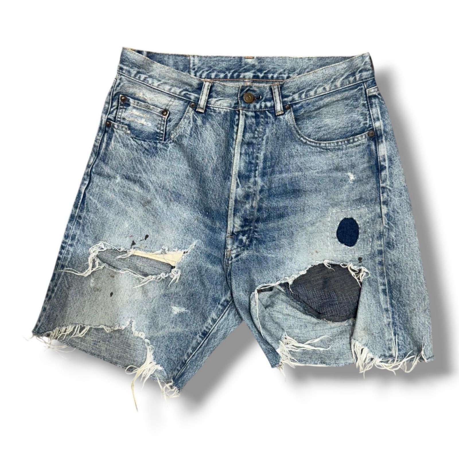 参考上代70400円 SAINT MICHAEL DENIM SHORTS DAMAGE ダメージデニムショーツ ハーフパンツ セントマイケル SM-YS8-0000-054 インディゴ S （10460M）