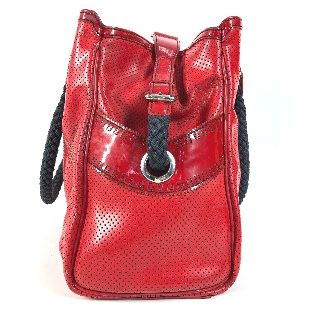 FENDI フェンディ ショルダーバッグ FF ロゴ エトニコ パンチング エナメル レッド FENDI フェンディ ショルダーバッグ FF ロゴ エトニコ パンチング エナメル レッド