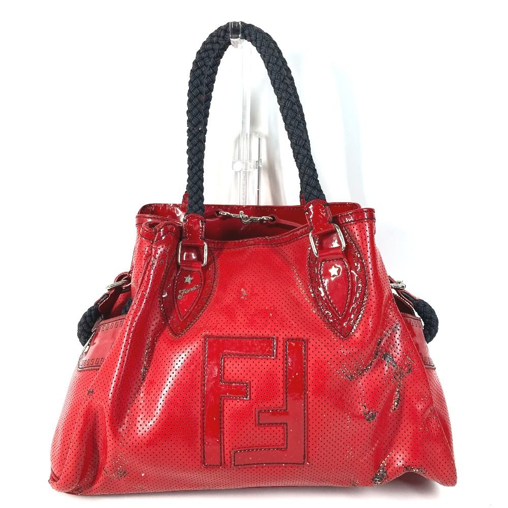 FENDI フェンディ ショルダーバッグ FF ロゴ エトニコ パンチング エナメル レッド FENDI フェンディ ショルダーバッグ FF ロゴ エトニコ パンチング エナメル レッド