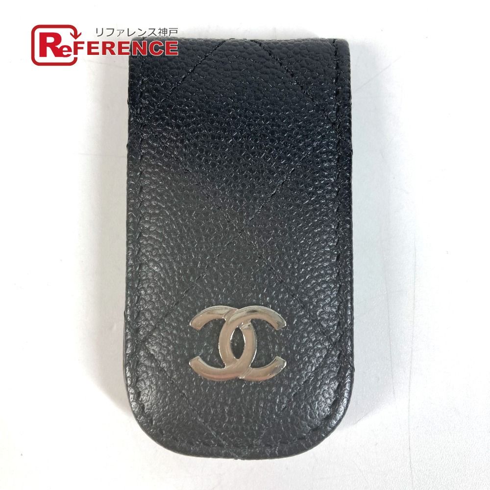 CHANEL シャネル マネークリップ CC ココマーク ロゴ マトラッセ キルティング キャビアスキン ブラック