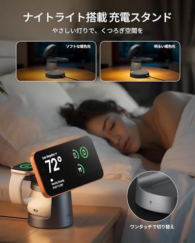 SODI 25W ワイヤレス充電器 3 in 1 充電スタンド ナイトライト付き 磁気吸着式 急速充電 iPhone対応 Apple Watch対応 (5W急速充電) /AirPods対応 25W公式認証 PDアダプター付属 出張・旅行・オフィス用 (スペas SODI 25W ワイヤレス充電器 3 in 1 充電スタンド ナイトライト付き 磁気吸着式 急速充電 iPhone対応 Apple Watch対応 (5W急速充電) /AirPods対応 25W公式認証 PDアダプター付属 出張・旅行・オフィス用 (スペas