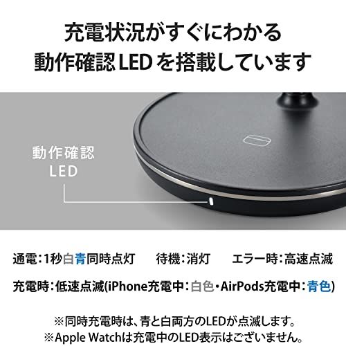 エレコム(ELECOM) ワイヤレス充電器 3in1 3台同時充電 [Magsafe対応のiPhone/Apple Watch/AirPods] マグネット内蔵 7.5W+5W Type-C(入力ポート) C-Cケーブル付属 Apple正規認証品 Madeas