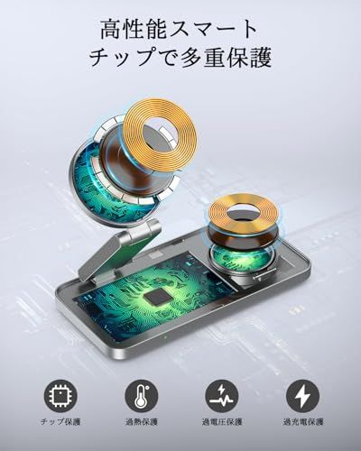 KEEPRO ワイヤレス充電器 3in1 折り畳み式 Magsafe充電器 同時に3つのデバイス充電 15W/10W/7.5W マルチ充電スタンド マグセーフ充?電器 マグネット式 iPhone/Apple Watch/Airpodsに対応 無線充?電器 as