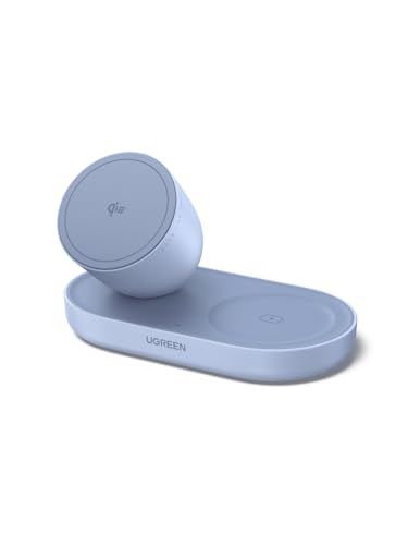 UGREEN Zapix ワイヤレス充電器 MagSafe 15W Qi2認証 2-in-1 イヤホン iPhone ワイヤレス充電 マグネット式【卓上用/48°絶妙な視角 】 iPhone 17/16/15/14/13/12シリーズ & AirPods対as