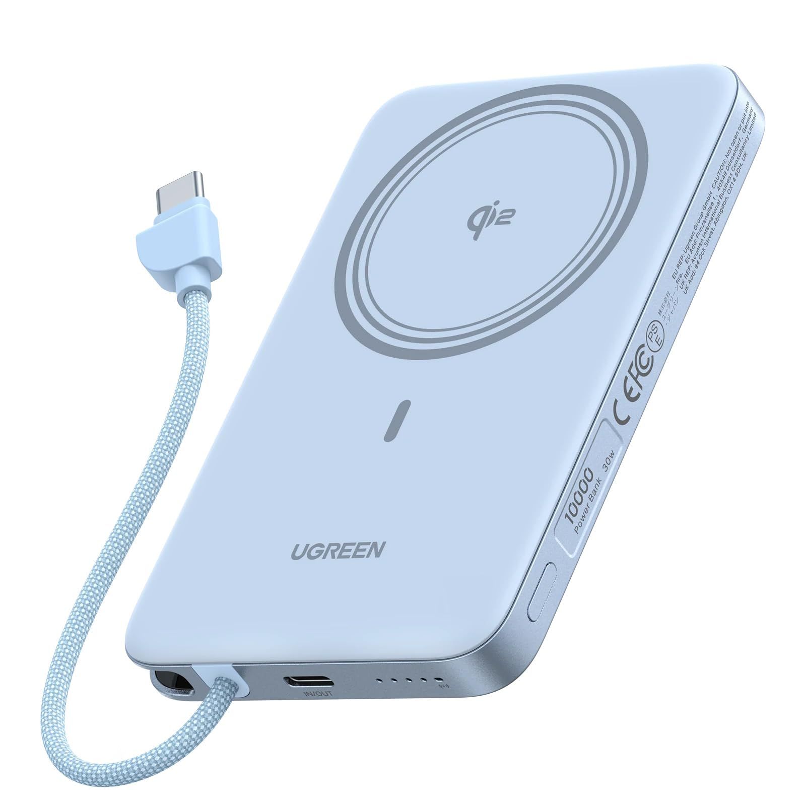 UGREEN Air マグネット式ワイヤレス充電 薄型 10000mAh Qi2認証 15W MagSafe対応 ケーブル内蔵 USB-C PD 30W高出力 軽量 小型 携帯便利 パススルー充電対応 iPhone 17 / 16 / 15 / 14 / as UGREEN Air マグネット式ワイヤレス充電 薄型 10000mAh Qi2認証 15W MagSafe対応 ケーブル内蔵 USB-C PD 30W高出力 軽量 小型 携帯便利 パススルー充電対応 iPhone 17 / 16 / 15 / 14 / as
