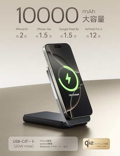 RORRY 業界昇進版 qi2 ワイヤレス充電器 MagSafe対応 【qi2認証 15Wワイヤレス・10000mAh大容量・折りたたみ式スタンド一体型】アルミ合金製 超低温 USB-Cポート入出(PD 20W) 急速 magsafeじゅうでん器 マグネッas RORRY 業界昇進版 qi2 ワイヤレス充電器 MagSafe対応 【qi2認証 15Wワイヤレス・10000mAh大容量・折りたたみ式スタンド一体型】アルミ合金製 超低温 USB-Cポート入出(PD 20W) 急速 magsafeじゅうでん器 マグネッas