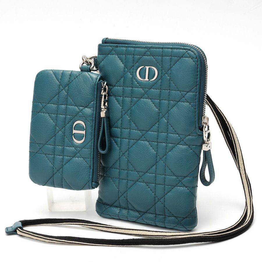 ディオール / DIOR　カロ マルチファンクションポーチ / フォン ホルダー　S5036UWHC　カナージュ ラムスキン　ブルー系 【中古】