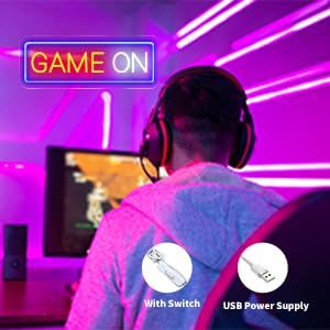 ゲームネオンサイン Game Onネオン LEDネオンライト USB/スイッチ付き ゲームルーム装飾用 子供ギフトas 0a2ad2bb