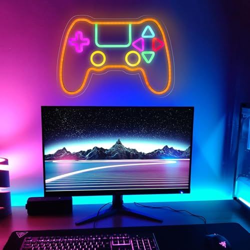 ゲームネオンサイン RGB ゲームパッド ネオンサイン LED ネオンライト 10種類 4モード 調整可能 USB充電式 壁掛け 雰囲気作り ネオン看板 インテリア 部屋 寝室 装飾 おしゃれ かわいい 誕生日 クリスマス プレゼント 横40 dc8cd044