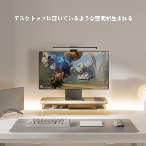 Fenge モニター台 モニタースタンド 卓上 机上台 パソコン台 PC台 机上ラック 60cm横幅 2段 木製天板 アクリル製脚 デスクトップ用 机上 モニタースタンド 机上台 pcモニター台 パソコンラック 卓上 収納 整理整頓 オークG 21967667