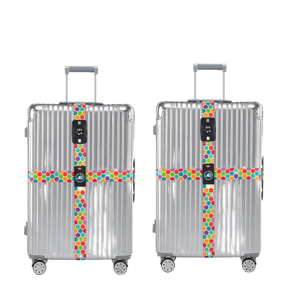 一目で識別！目立つスーツケースベルト TSA税関ロック 海外旅行 十字型 -耐衝撃-5cm幅広-長さ調節 20-32インチ対応 伸縮 荷造バンド 2個セット ハニカム柄as b04ce4e2