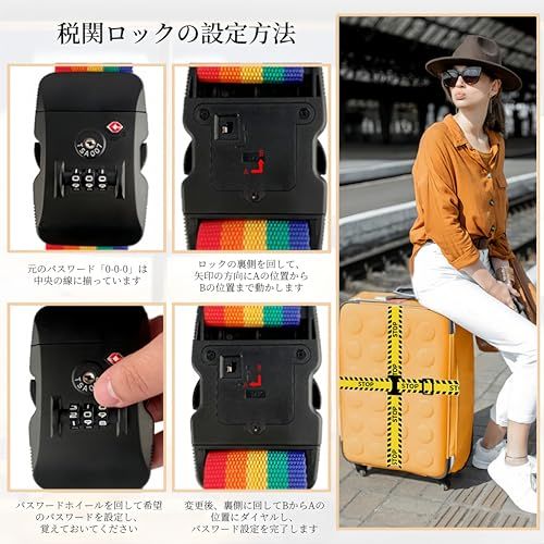 CLEAYODO【空港用 十字ストラップ】スーツケースベルト TSA対応ダイヤル錠 & POMフックの二重ロックで安心！22-32インチ対応 情報タグ付き スーツケースセキュリティベルト 2個セット STOP柄as 063629f2