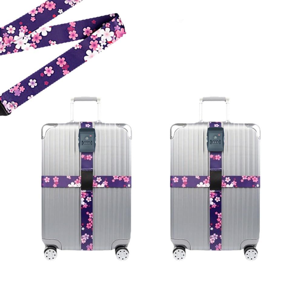 CLEAYODO【満開の桜デザイン】春の旅行にぴったり！TSAロック付きスーツケースベルト - 盗難・紛失防止 強化ラゲッジ 長さ4メートル（クロスタイプ）桜 2個セットas c9617b61
