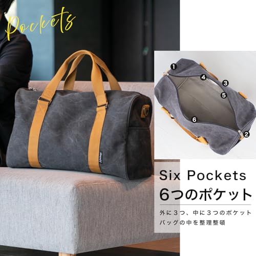 hichago ボストンバッグ 【レトロなキャンバスバッグ】 旅行バッグ キャリーオンバッグ トラベルバッグ 旅行カバン メンズ レディース 大容量 機内持ち込み ショルダーベルト付き (すみ)as cf7931a5