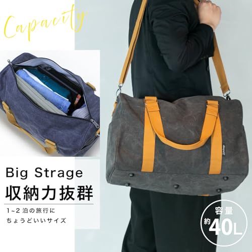 hichago ボストンバッグ 【レトロなキャンバスバッグ】 旅行バッグ キャリーオンバッグ トラベルバッグ 旅行カバン メンズ レディース 大容量 機内持ち込み ショルダーベルト付き (すみ)as cf7931a5