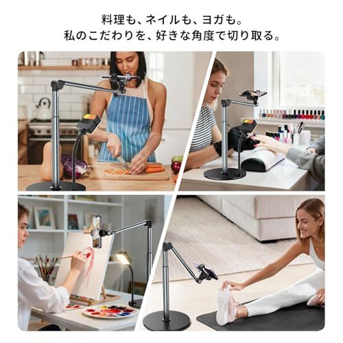 lapset スマホスタンド 俯瞰撮影 ライト付き ネックライト付属 卓上 撮影用スタンド 真上から撮影 高さ調節 角度自由 コードレス 充電式 3色モード 10段階調光 スマホホルダー 撮影照明 Web会議/YouTube/ネイル/料理動画 8a4ca7d0